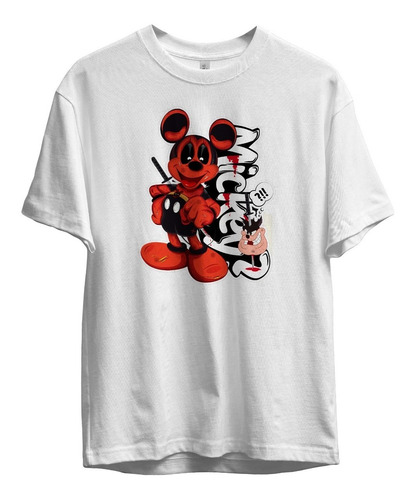 Remera Mickey Mouse Deadpool Con Espada Algodon Blanca