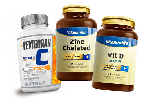 Combo Saúde Vitamina C + Zinco + Vitamina D3 Imunidade Alta