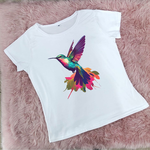 Blusa Playera Grande Mujer Colibrí Flores Acuarela M3 Aves