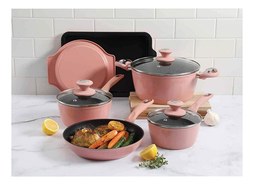 Bateria De Cocina Oster 124925 Color Rosa Con 12 Piezas