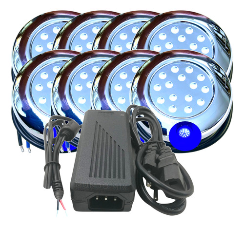 Kit 08 Refletor Piscina Led 15w Azul Royal + 01 Fonte Preta