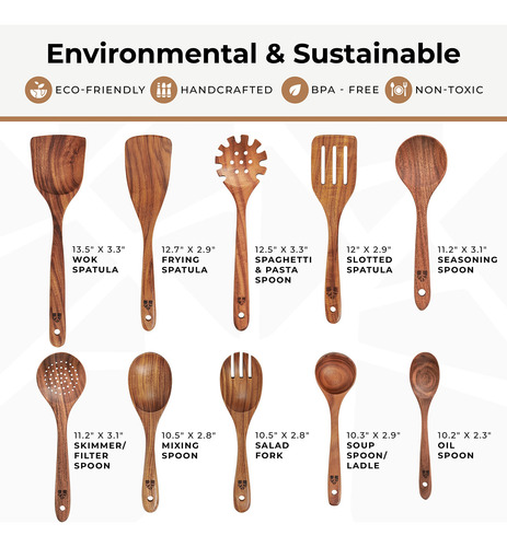 Cucharas De Madera Para Cocinar, Juego De 10 Utensilios De C