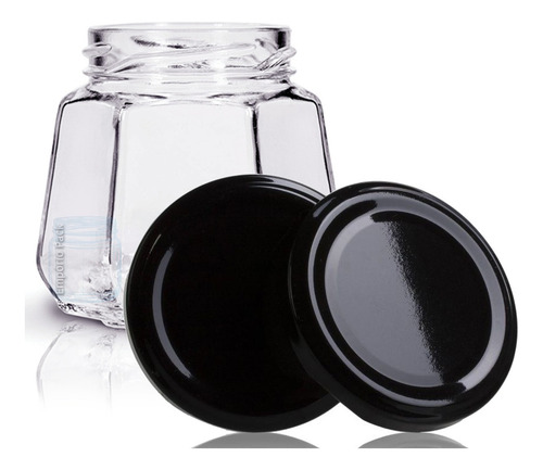 Imagem 2 de 6 de 10 Potes De Vidro Sextavado 230ml Com Tampa E Lacre