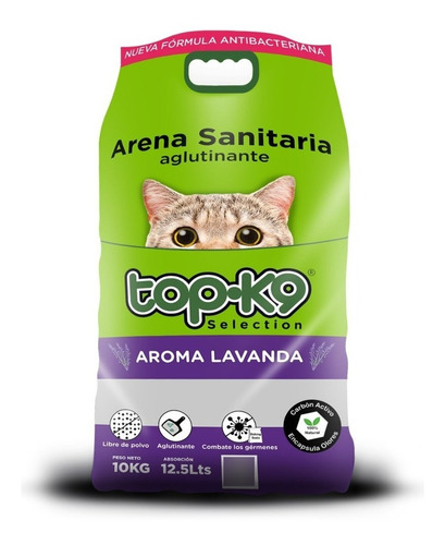 Arena Sanitaria Aglutinante Aroma Lavanda Top-k9 De 10kg