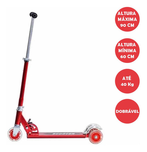 Patinete Infantil 3 Rodas Alumínio Dobrável Dmr4455 Vermelho