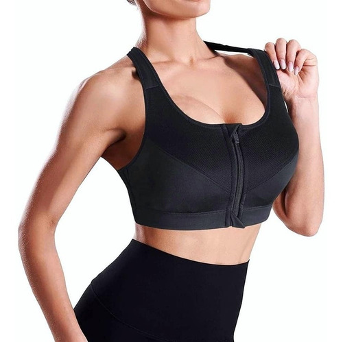 Crop Top Deportivo Ajustable Con Cremallera Negro Ref. 2070