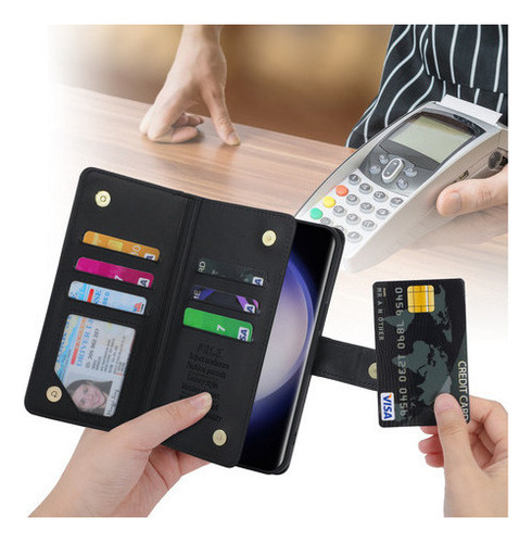 Jing Funda De Piel Tipo Cartera Con Cremallera Para Samsung
