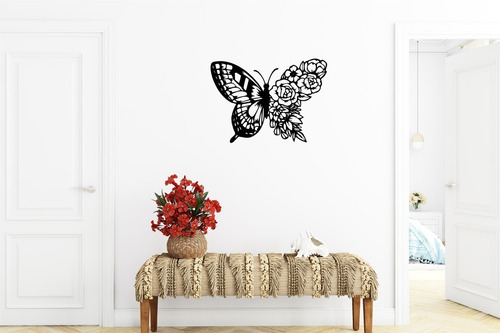 Cuadro Mariposa Flores  Madera Mdf Pared 60cm X 43cm Art7544