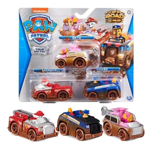 Auto Paw Patrol Rueda Libre Metal Set X3 C/figuras Fija Mca