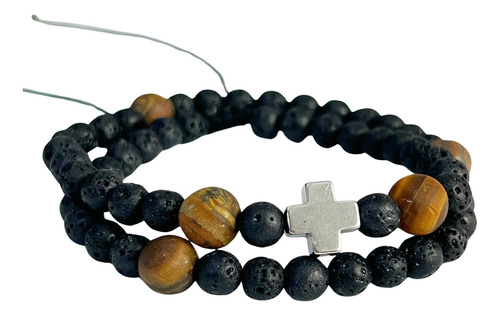 Pulsera Ajustable Para Hombre Rosario Con Cruz