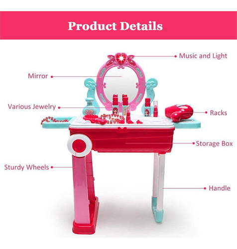 Centro De Belleza Set, 3 En 1 Mesita Tocador Plegable En
