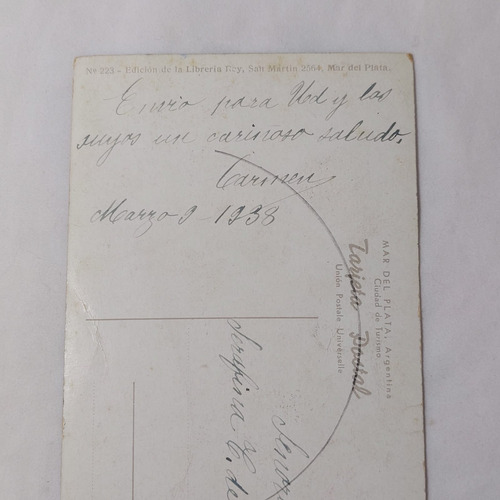 Antigua Postal Mar Del Plata Paseo Gral Paz 1938 Mag 65469 (Usado)