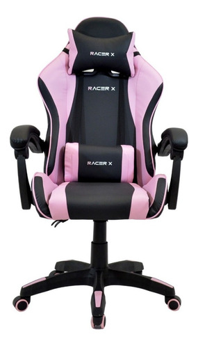 Cadeira de escritório Racer X Comfort gamer ergonômica  preto e rosa com estofado de couro sintético