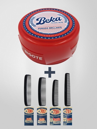 Pomada Beka Para Peinar Cabello Barba Bigote. Incluye Peines