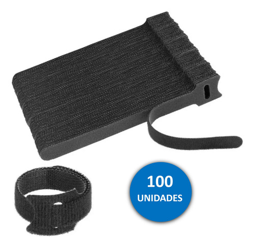 Cinta Velcro 20cm Negro 100 Unidades Amarra Cable