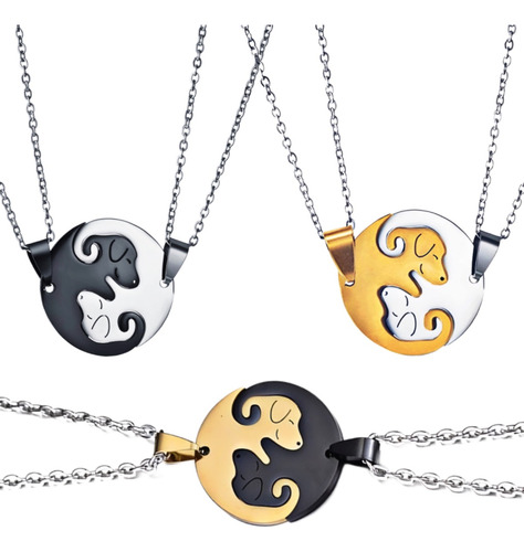 Collar Parejas Novios Acero Perros Yin Yang Amistad Amor 