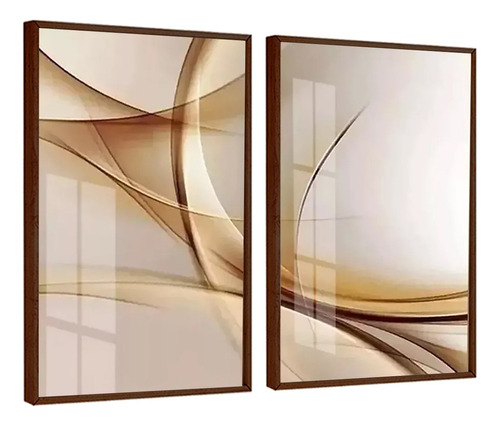 Quadros Decorativos Abstrato Traços Marrom Luxo 50x70 Vidro