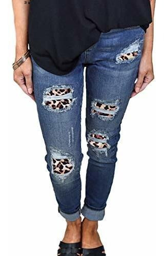 Sidefeel Mujer Buffalo Plaid Patchwork Destroyed Skinny Jean