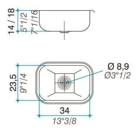 Bachas Cocina Johnson Pileta Simple T34 Acero 34x23x14