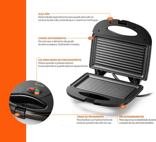 Imagem 2 de 3 de Sanduicheira Grill Elétrica Linha Gourmet 750w Ce043 / Ce044