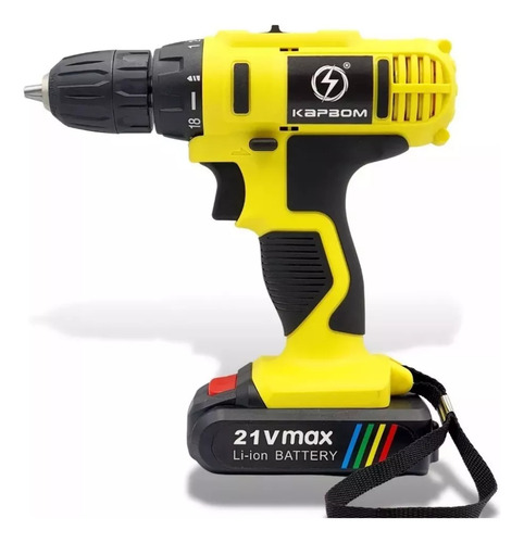 Parafusadeira Furadeira Bateria 21v Profissional Com Maleta Cor Amarelo 110v/220v