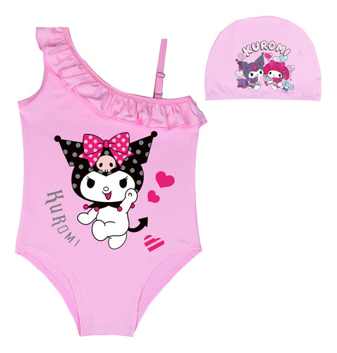 Hermoso Traje Baño Estampado Sanrio Kuromi Para Niñas