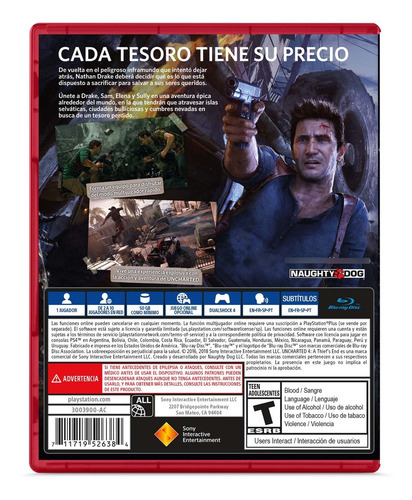 Imagen 2 de 2 de Uncharted 4 A Thief's End Hits Ps4 Formato Físico Original