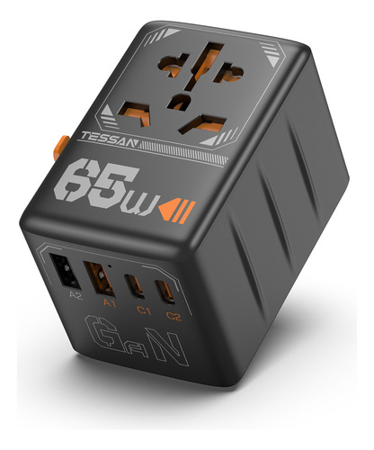 Adaptador De Viaje Universal De Carga Rápida De 65 W, 2 Usb-