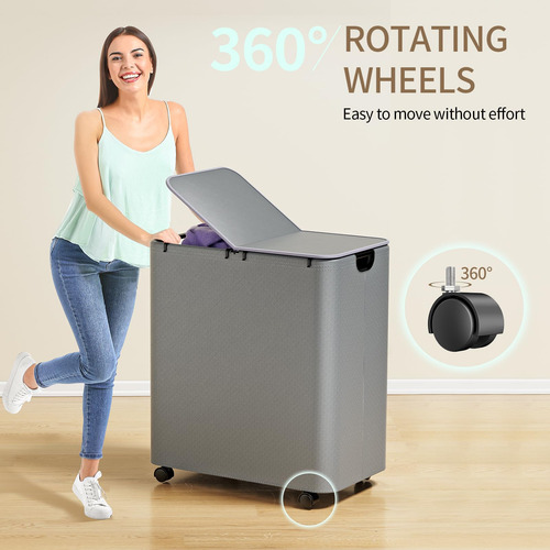 Cesto De Ropa Yecaye De 150 Litros Con Ruedas, Tapa Y 2 Bols