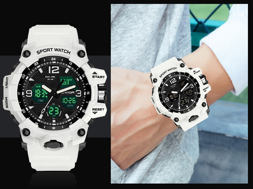 Reloj De Hombre Digital Analog Militar Deportiva Impermeable Bisel Blanco