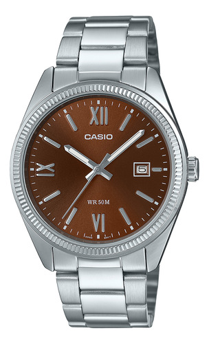 Reloj Hombre Casio Mtp-1302dd-5avdf Core Mens Correa Plateado Bisel Plateado Fondo Marrón
