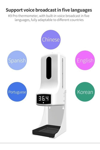 Imagen 3 de 8 de Termómetro K9 Pro Dispensador Alcohol Gel Audio Español Mult