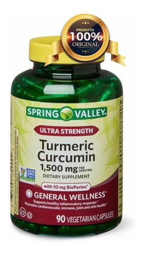 Spring Valley Curcuma Turmeric Curcumin 1500mg 90 Cápsulas 