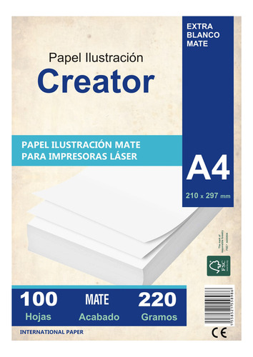 Papel Ilustración 220 Gr A4 Mate Hojas X100u Impresora Laser