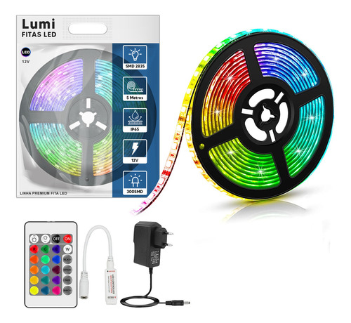 Tira LED 2835, 5 m, 12 V, IP65, 60 LED, color Rrg, luz de color con fuente Lumi