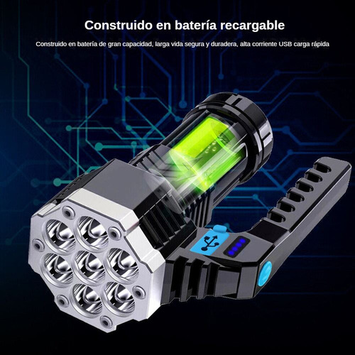 Linterna De Mano Led Recargable Portátil 3000 Lúmenes De Alta Luminosidad Color Negro