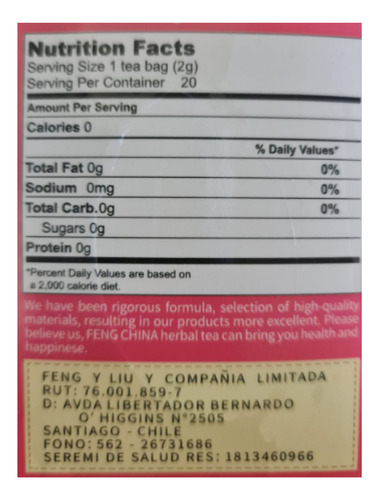 Té Chino Para Desintoxicar La Piel, 20 Bolsitas (40g)