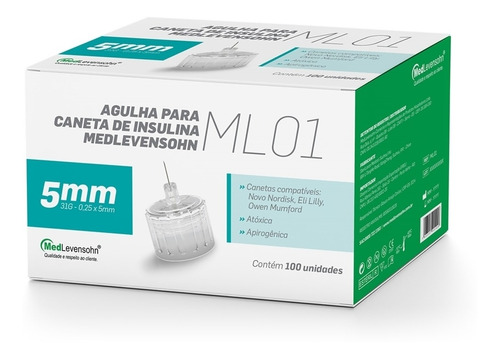 Agulha 5mm Para Caneta De Insulina Medlevensohn 100 Unid