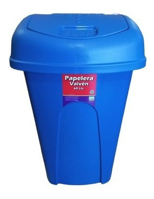 Papelera De Vaiven  60 Litros Alga Hogar Blanco Y Azul #e