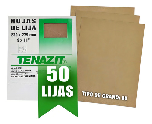 Hojas Lija Para Madera Manual Tenazit 2771 50pzs Grano 80