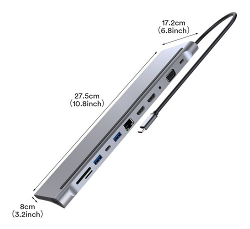12 En 1 Usb Hub Adaptador 3.0 Tipo C Rj45 2x Hdmi Para Mac