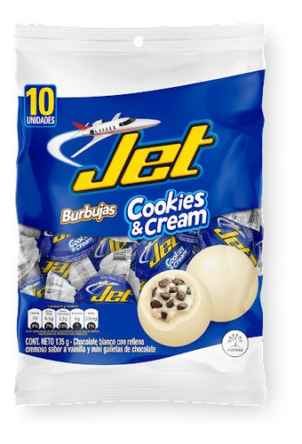 Chocolatina Jet Burbujas Cookies Y Cream Blanca Bolsa 13.5 G