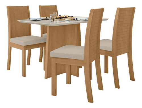 Juego De Comedor 4 Sillas Mdf Asiento Tapizado Lino