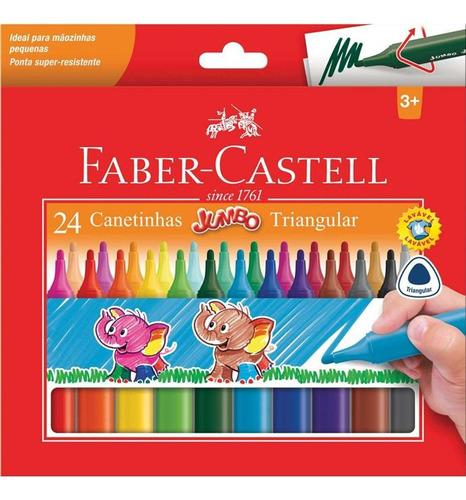 Caneta Hidrografica Jumbo Triangular 24 Cores Faber-castell Tinta Preto