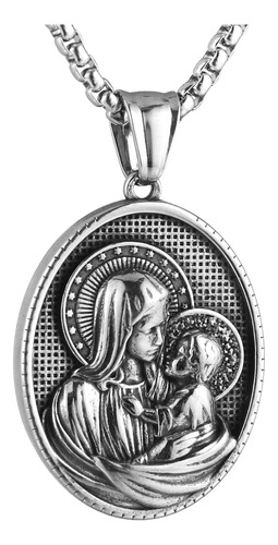 Hzman Collar Con Medalla De La Virgen María Y Jesús Para Hom