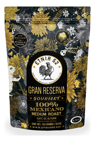 Café en Grano de Altura Gran Reserva | 250gr | Tostado Medio | Cuerpo Completo | 100% Arábica | Certificación Kosher | Notas a Lima y Avellana | Grano Entero | ETNIA 52