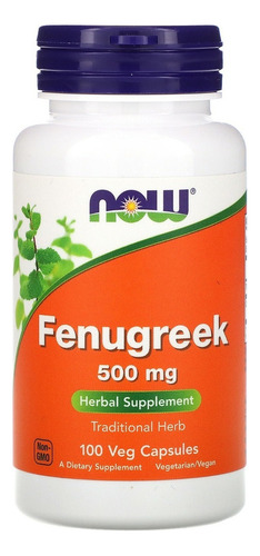 Now Foods Fenugreek / Fenogreco Herbal 500mg 100vegcaps Sfn Sabor Sin sabor
