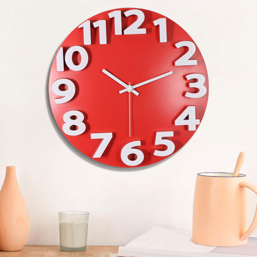Relógio De Parede Decoração Para Casa Vermelho