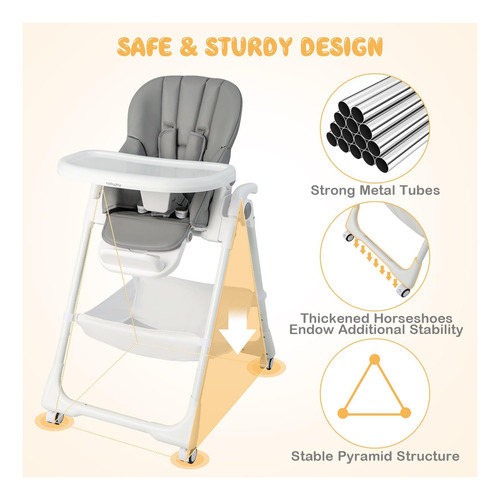 Baby Joy Silla Alta Para Bebé, Silla Alta Plegable 7 5 Doble