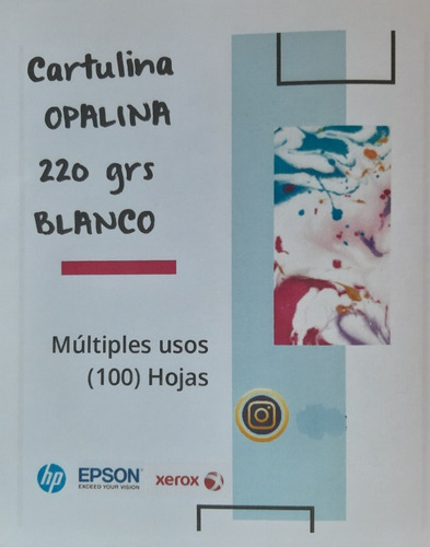 Cartulina Opalina 220 Gr Tamaño Carta Blanca De 100 Hojas